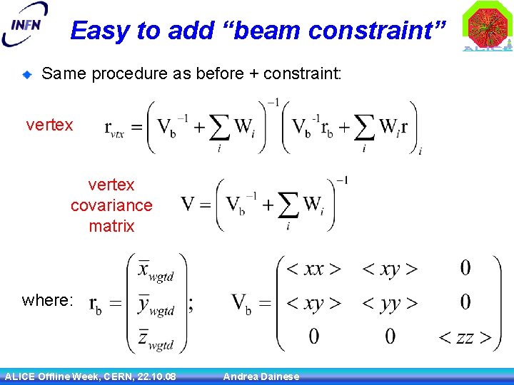 Easy to add “beam constraint” Same procedure as before + constraint: vertex covariance matrix