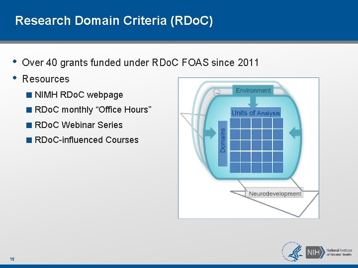 Research Domain Criteria (RDo. C) • • Over 40 grants funded under RDo. C