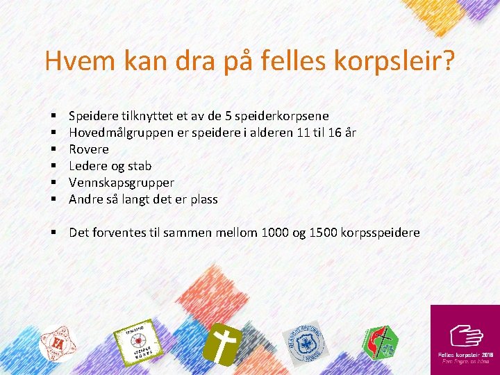 Hvem kan dra på felles korpsleir? § § § Speidere tilknyttet et av de