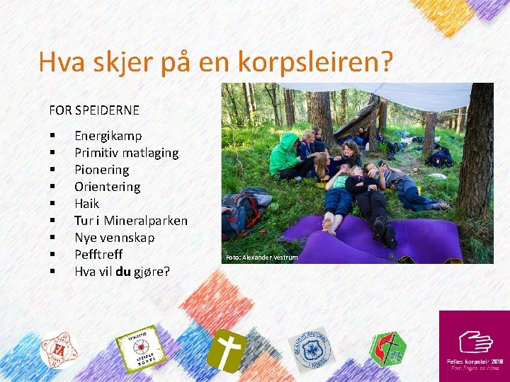 Hva skjer på en korpsleiren? FOR SPEIDERNE § § § § § Energikamp Primitiv