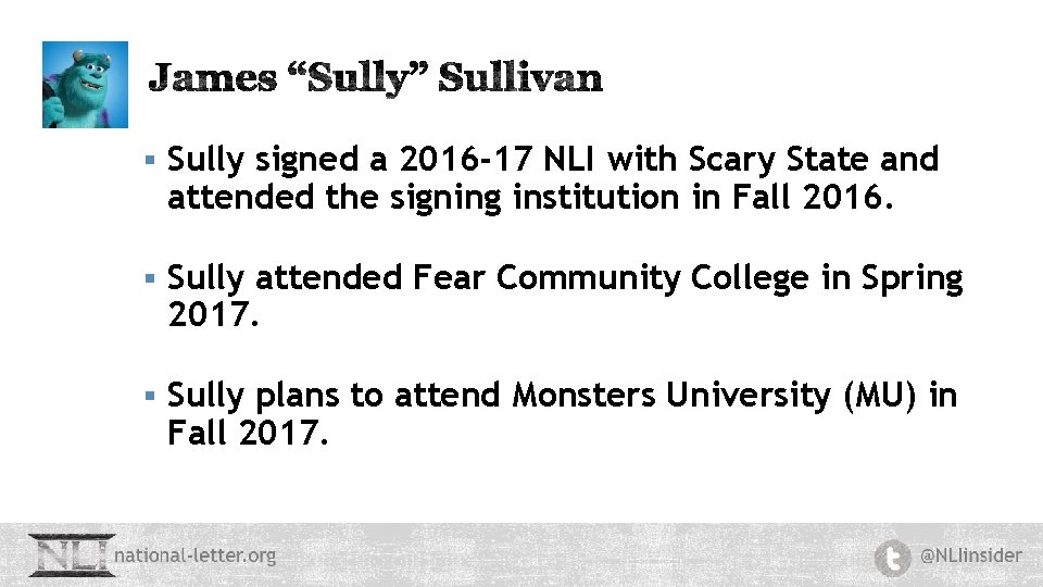 § Sully signed a 2016 -17 NLI with Scary State and attended the signing