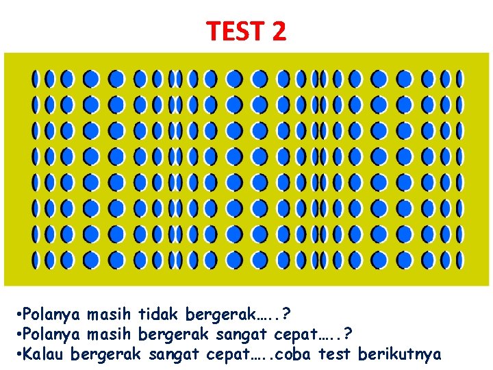 TEST 2 • Polanya masih tidak bergerak…. . ? • Polanya masih bergerak sangat