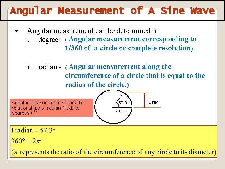 Angular Measurement of A Sine Wave ü Angular measurement can be determined in i.