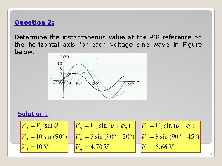 Question 2: Determine the instantaneous value at the 90 o reference on the horizontal