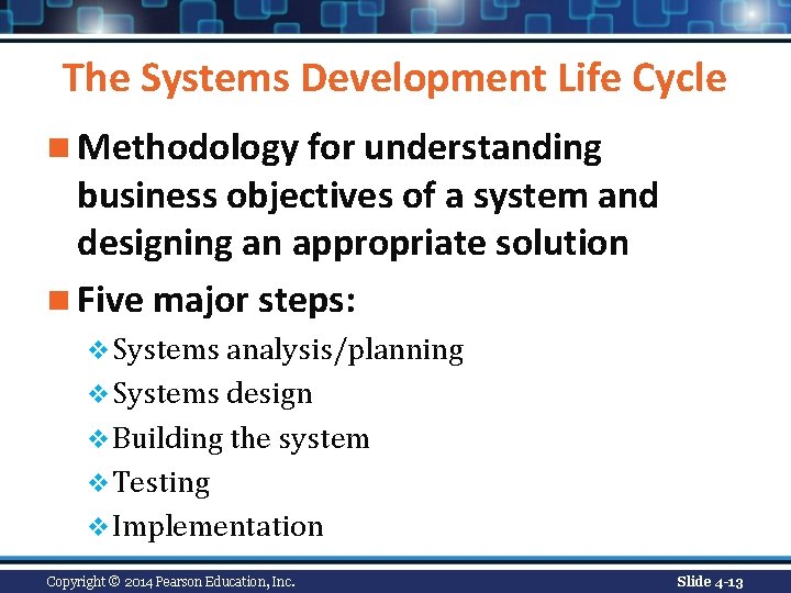 The Systems Development Life Cycle n Methodology for understanding business objectives of a system