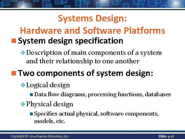 Systems Design: Hardware and Software Platforms n System design specification v Description of main