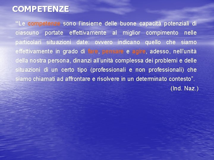 COMPETENZE “Le competenze sono l’insieme delle buone capacità potenziali di ciascuno portate effettivamente al