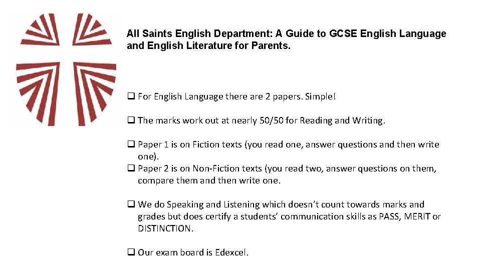 All Saints English Department: A Guide to GCSE English Language and English Literature for