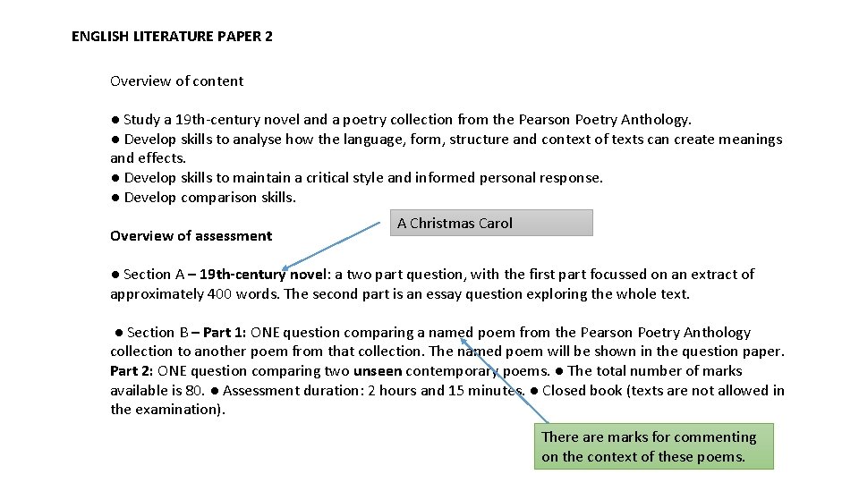 ENGLISH LITERATURE PAPER 2 Overview of content ● Study a 19 th-century novel and