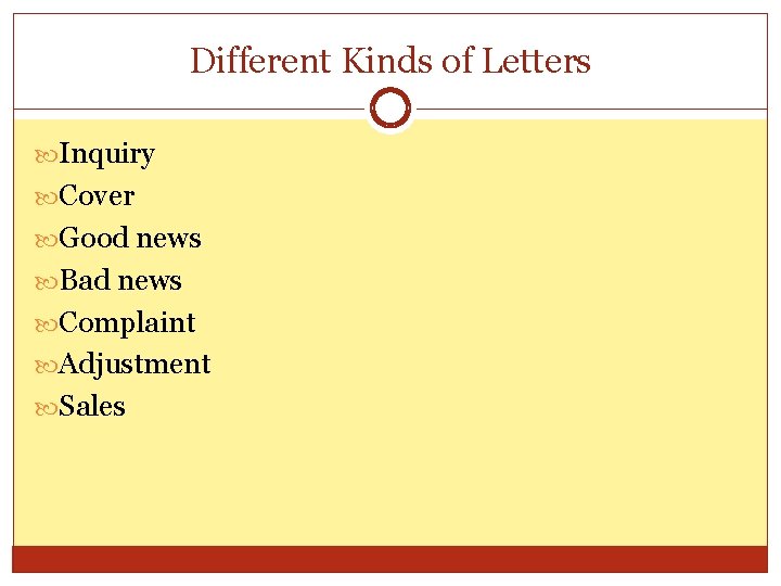 Different Kinds of Letters Inquiry Cover Good news Bad news Complaint Adjustment Sales 