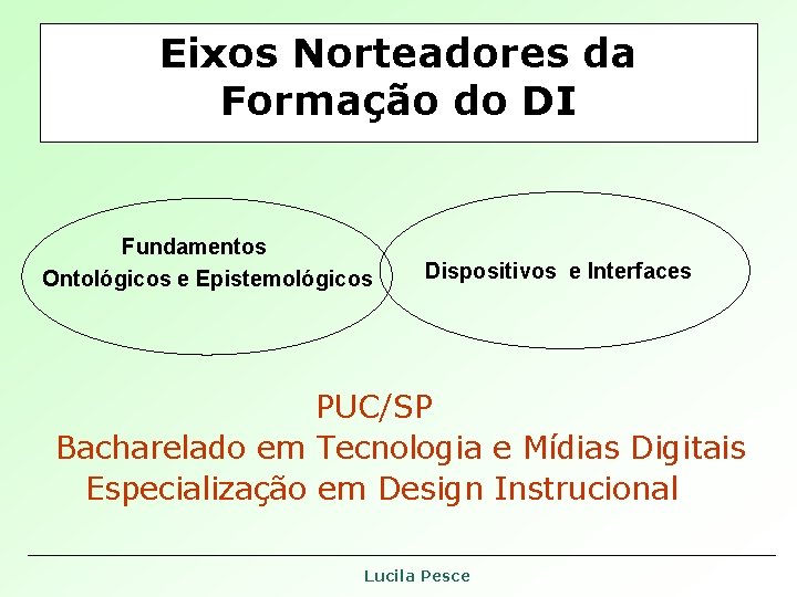 Eixos Norteadores da Formação do DI Fundamentos Ontológicos e Epistemológicos Dispositivos e Interfaces PUC/SP Eixos Norteadores da Formação do DI Fundamentos Ontológicos e Epistemológicos Dispositivos e Interfaces PUC/SP