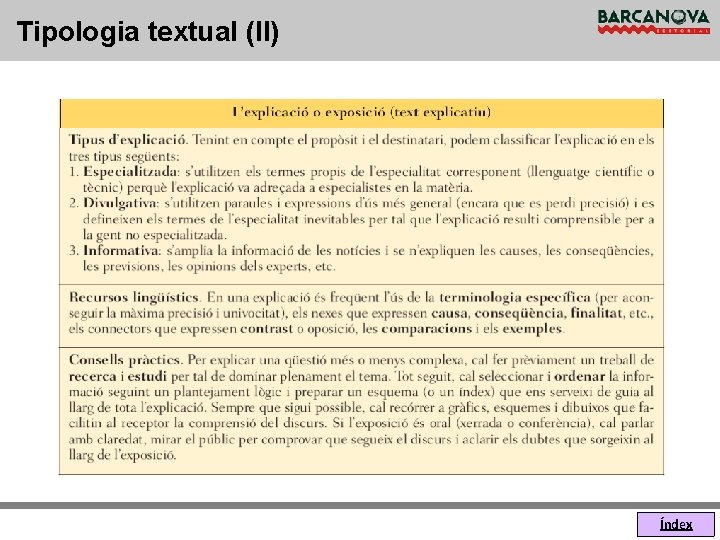 Tipologia textual (II) Índex 