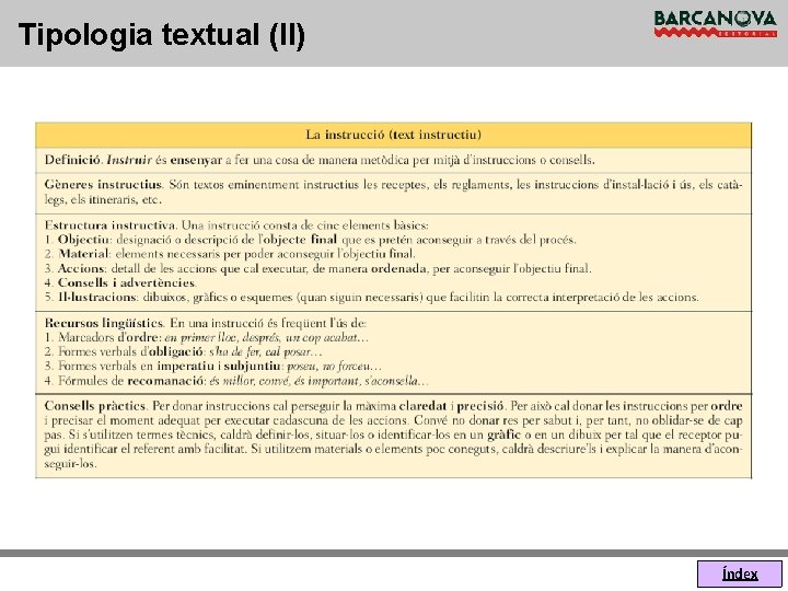 Tipologia textual (II) Índex 