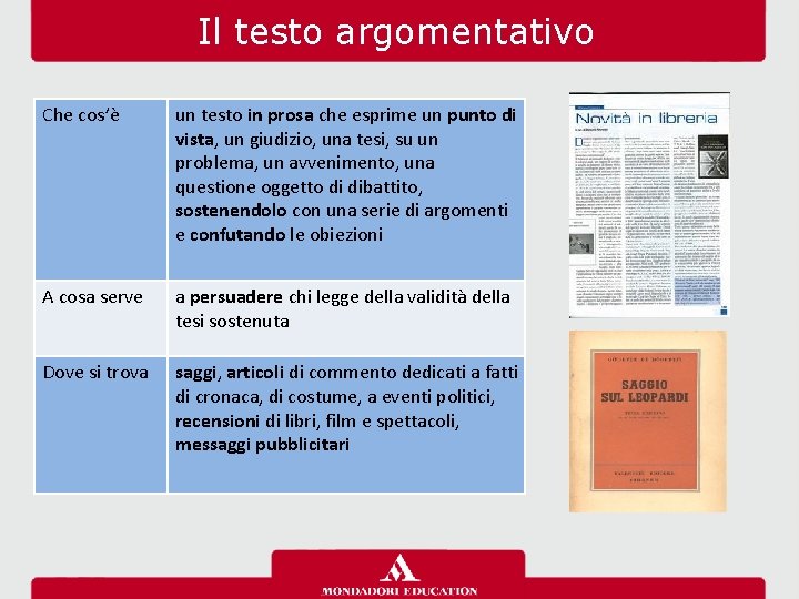 Il testo argomentativo Che cos’è un testo in prosa che esprime un punto di