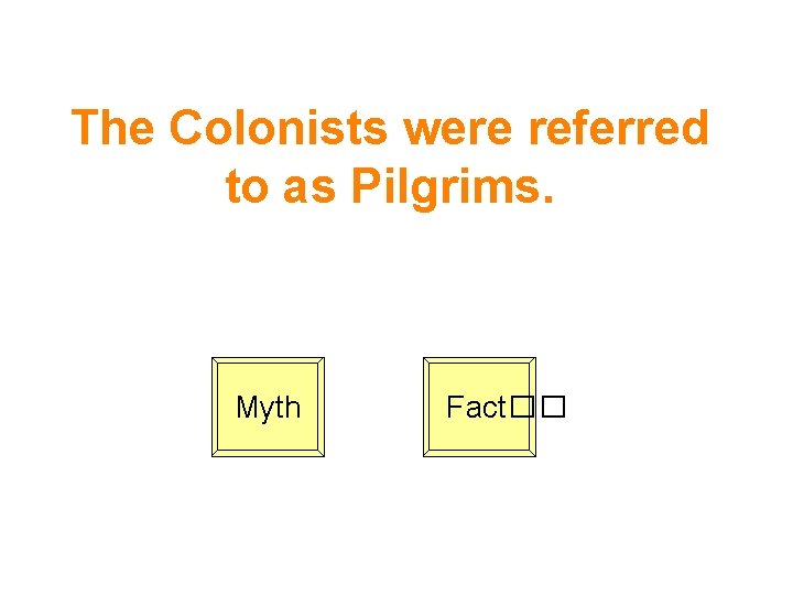 The Colonists were referred to as Pilgrims. Myth Fact�� 
