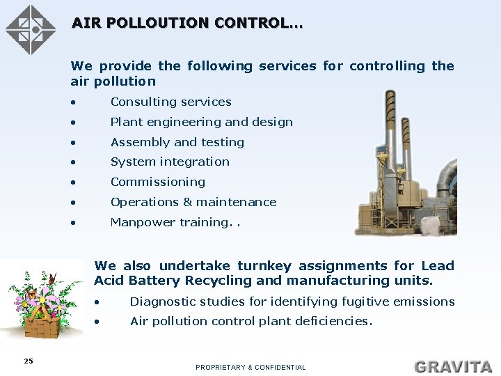 AIR POLLOUTION CONTROL… We provide the following services for controlling the air pollution •