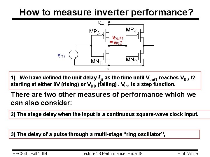 How to measure inverter performance? VDD MP 3 vin 1 + - MN 1