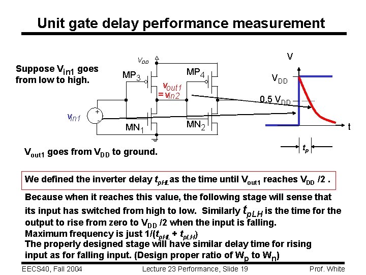 Unit gate delay performance measurement Suppose Vin 1 goes from low to high. vin