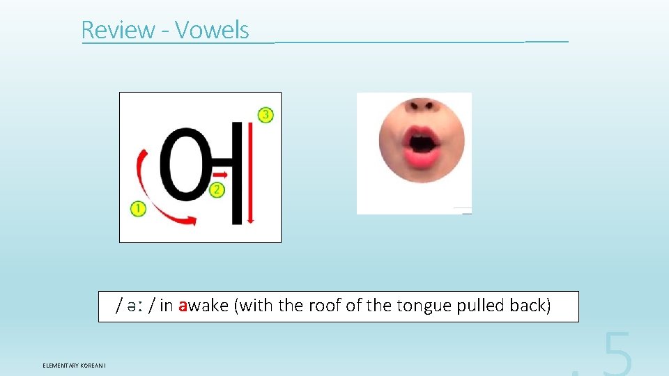 Review - Vowels / əː / in awake (with the roof of the tongue