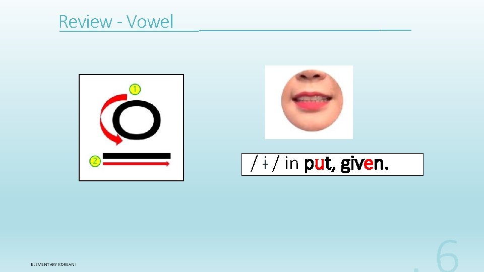 Review - Vowel / ɨ / in put, given. ELEMENTARY KOREAN I 