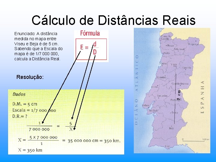 Cálculo de Distâncias Reais Enunciado: A distância medida no mapa entre Viseu e Beja