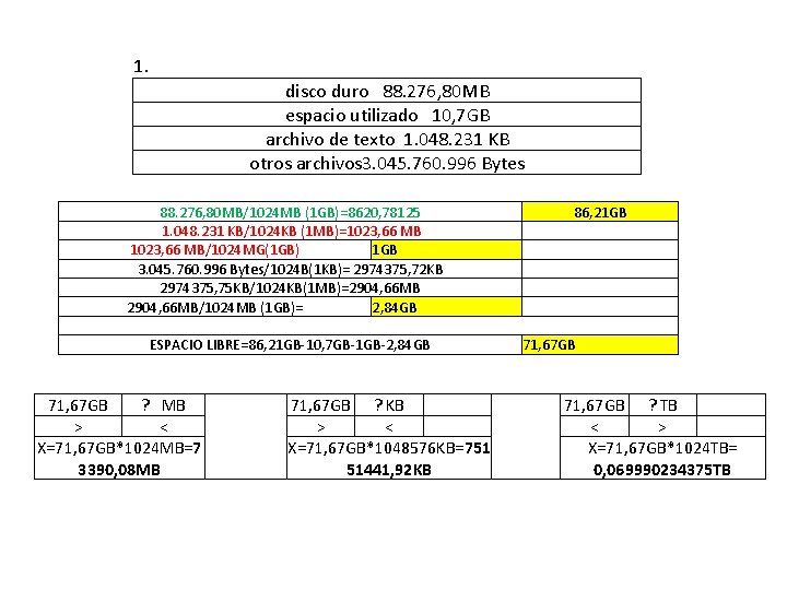 1. disco duro 88. 276, 80 MB espacio utilizado 10, 7 GB archivo de