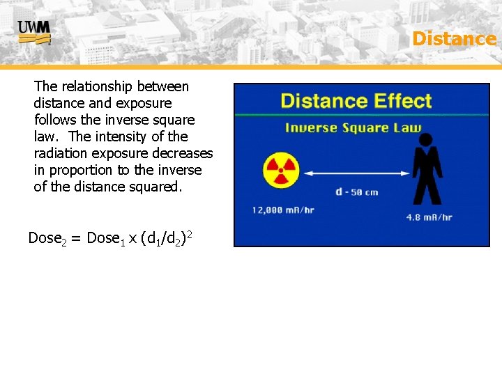 Distance The relationship between distance and exposure follows the inverse square law. The intensity