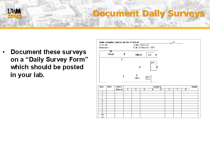 Document Daily Surveys • Document these surveys on a “Daily Survey Form” which should