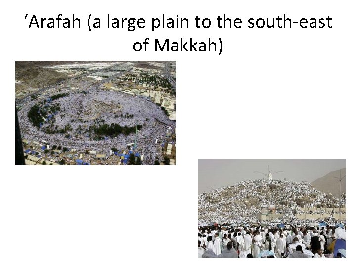 ‘Arafah (a large plain to the south-east of Makkah) 