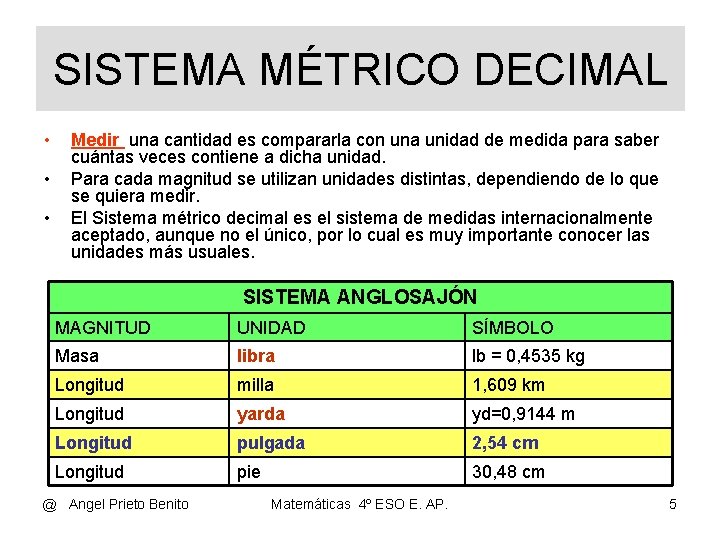 SISTEMA MÉTRICO DECIMAL • • • Medir una cantidad es compararla con una unidad SISTEMA MÉTRICO DECIMAL • • • Medir una cantidad es compararla con una unidad