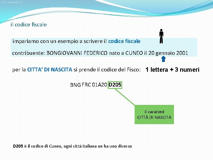 © R. Ramondetti il codice fiscale impariamo con un esempio a scrivere il codice