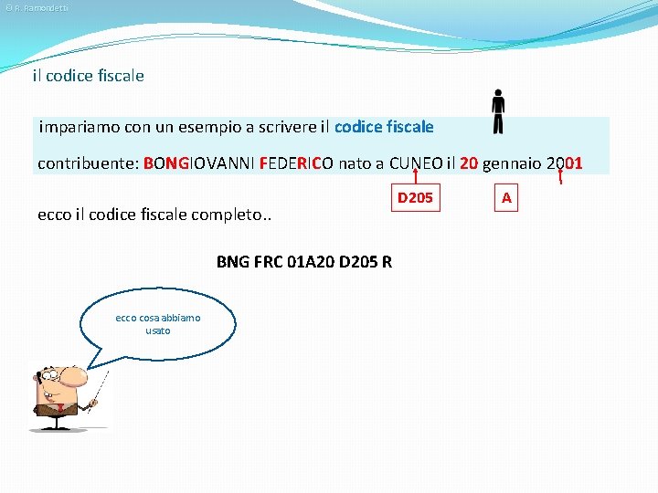 © R. Ramondetti il codice fiscale impariamo con un esempio a scrivere il codice