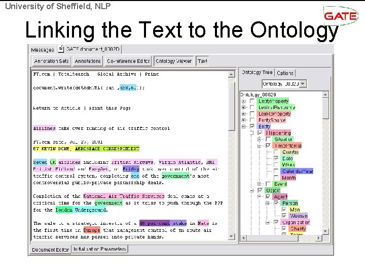 University of Sheffield, NLP Linking the Text to the Ontology 
