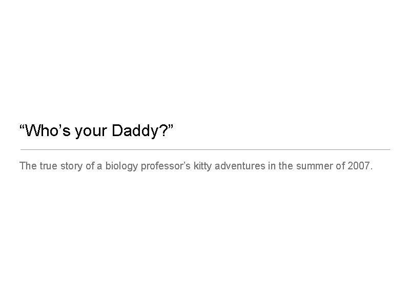 “Who’s your Daddy? ” The true story of a biology professor’s kitty adventures in