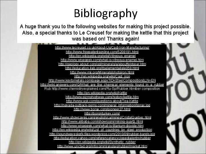 Bibliography A huge thank you to the following websites for making this project possible.