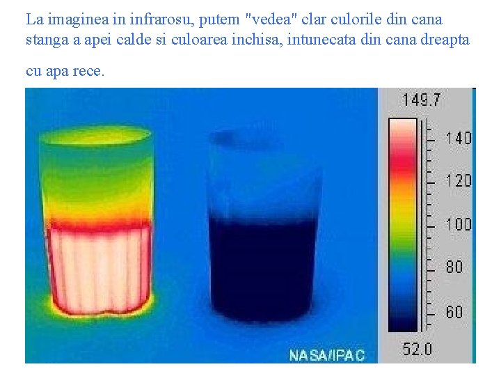 La imaginea in infrarosu, putem "vedea" clar culorile din cana stanga a apei calde