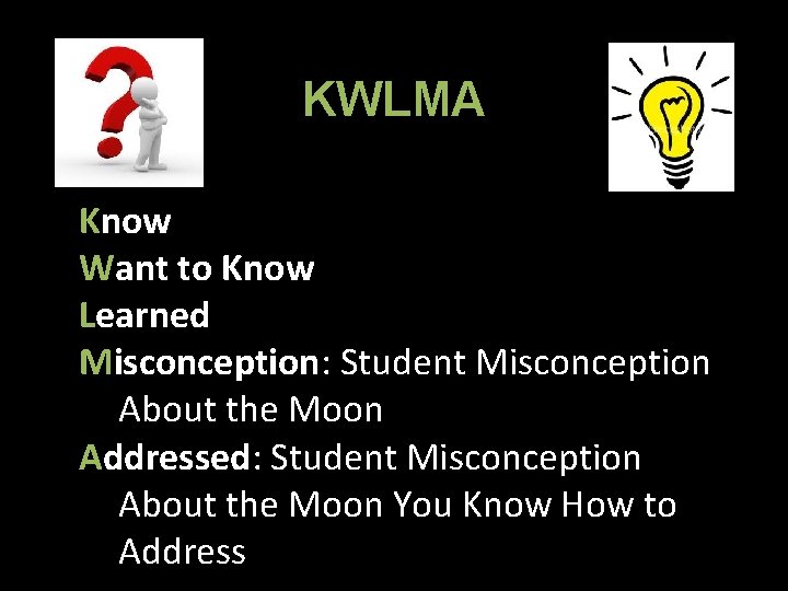 KWLMA Know Want to Know Learned Misconception: Student Misconception About the Moon Addressed: Student