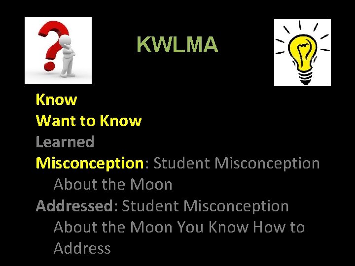 KWLMA Know Want to Know Learned Misconception: Student Misconception About the Moon Addressed: Student