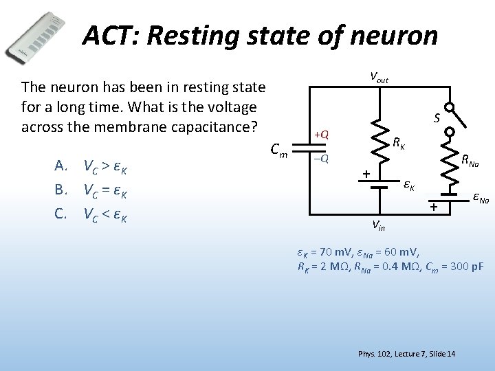 ACT: Resting state of neuron Vout The neuron has been in resting state for