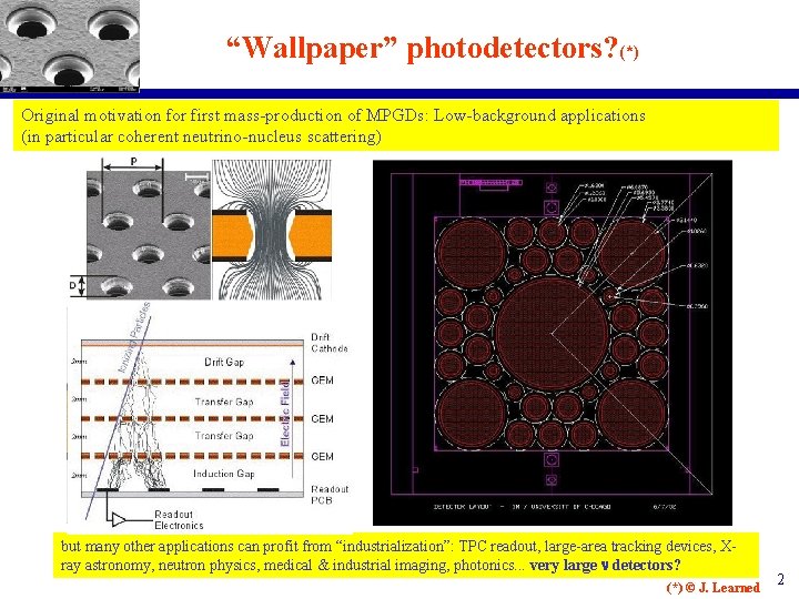 “Wallpaper” photodetectors? (*) Original motivation for first mass-production of MPGDs: Low-background applications (in particular