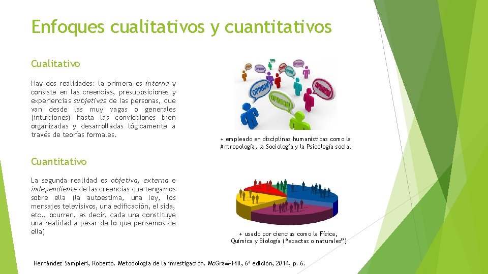 Enfoques cualitativos y cuantitativos Cualitativo Hay dos realidades: la primera es interna y consiste