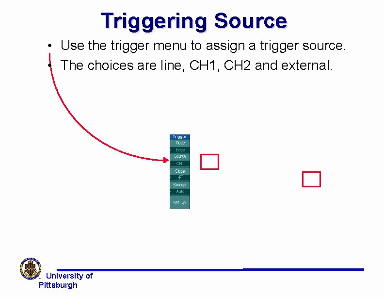Triggering Source • Use the trigger menu to assign a trigger source. • The Triggering Source • Use the trigger menu to assign a trigger source. • The
