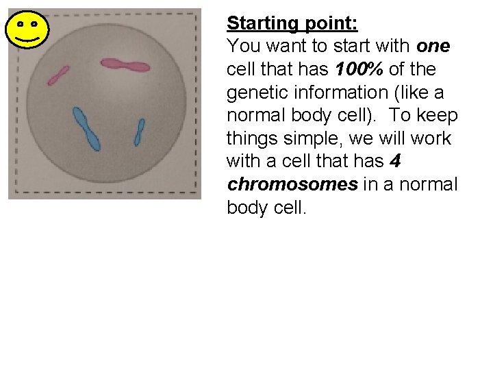 Starting point: You want to start with one cell that has 100% of the