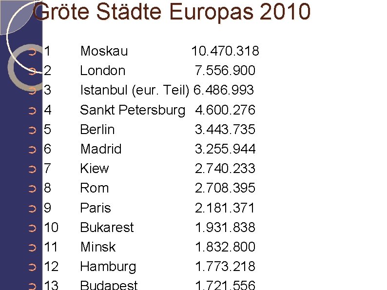 Gröte Städte Europas 2010 ➲ ➲ ➲ 1 2 3 4 5 6 7