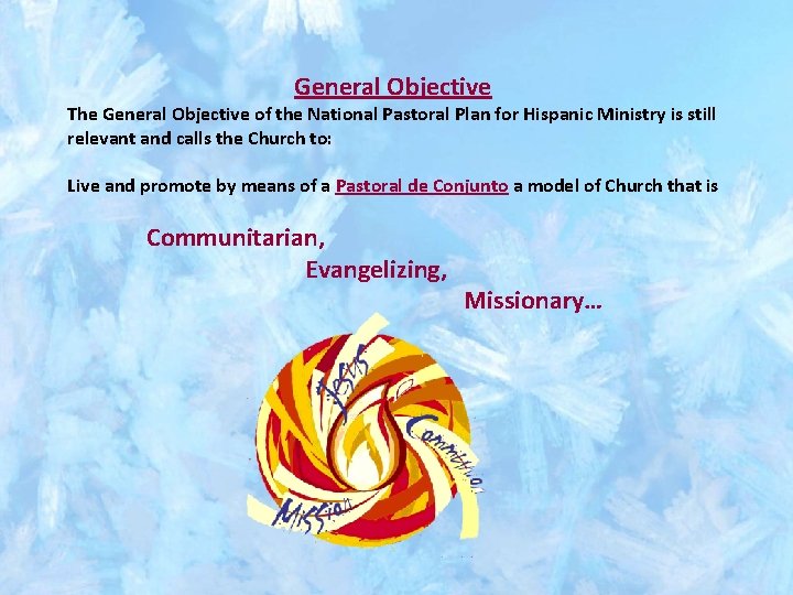General Objective The General Objective of the National Pastoral Plan for Hispanic Ministry is