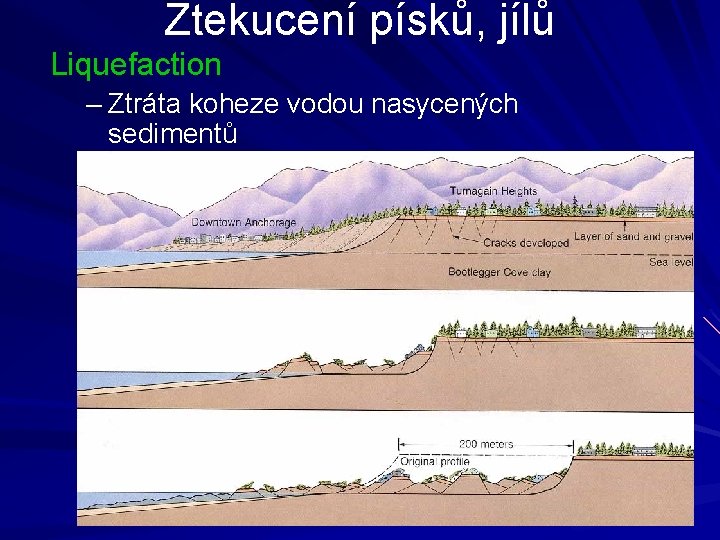 Ztekucení písků, jílů Liquefaction – Ztráta koheze vodou nasycených sedimentů 