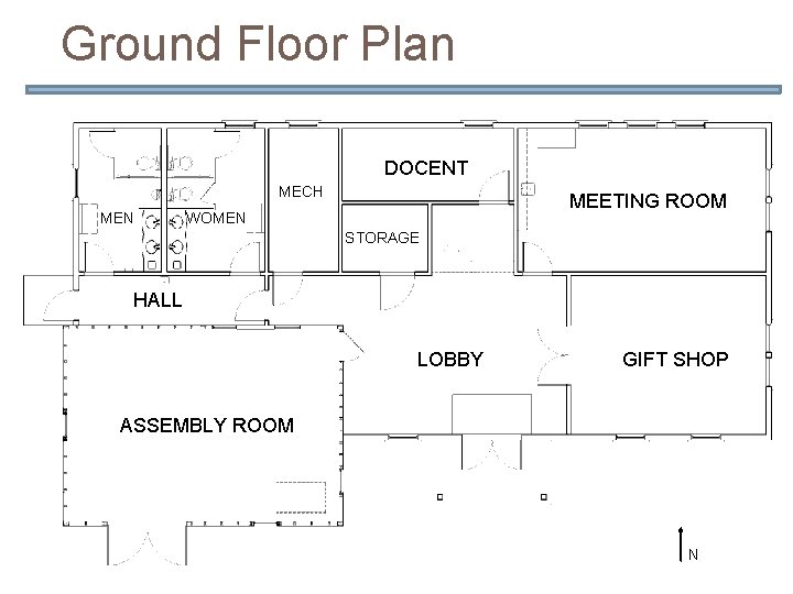 Ground Floor Plan DOCENT MECH MEN MEETING ROOM WOMEN STORAGE HALL LOBBY GIFT SHOP