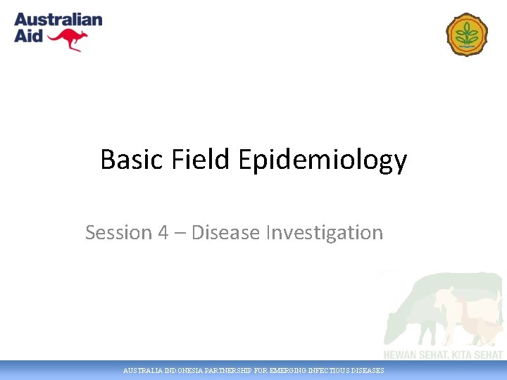 Basic Field Epidemiology Session 4 – Disease Investigation AUSTRALIA INDONESIA PARTNERSHIP FOR EMERGING INFECTIOUS