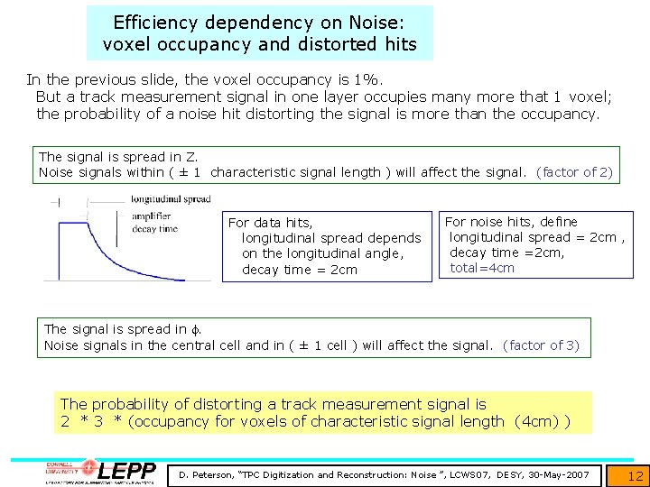 Efficiency dependency on Noise: voxel occupancy and distorted hits In the previous slide, the