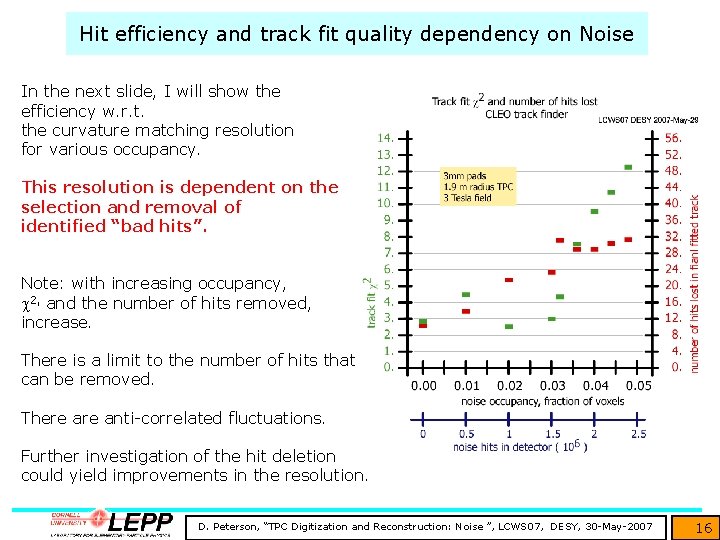 Hit efficiency and track fit quality dependency on Noise In the next slide, I